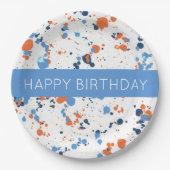Cooler farbenfroher Paint Spritzer Happy Birthday Pappteller (Vorderseite)