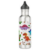 Cooler, farbenfroher Watercolor-Muster Dinosaurier Edelstahlflasche (Rechts)