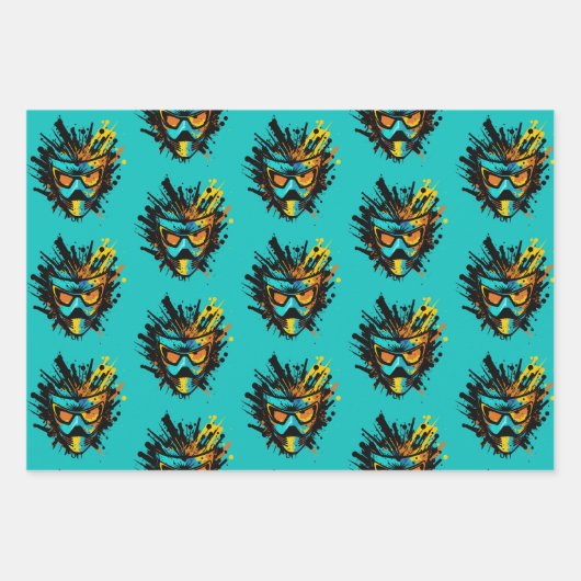 Cooler farbiger Paintball-Maske Blast-Spritzer Geschenkpapier Set (Vorderseite)