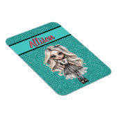 Cooler Fashion Girl Türkis Glitzer Personalisiert Magnet (Rechte Seite)