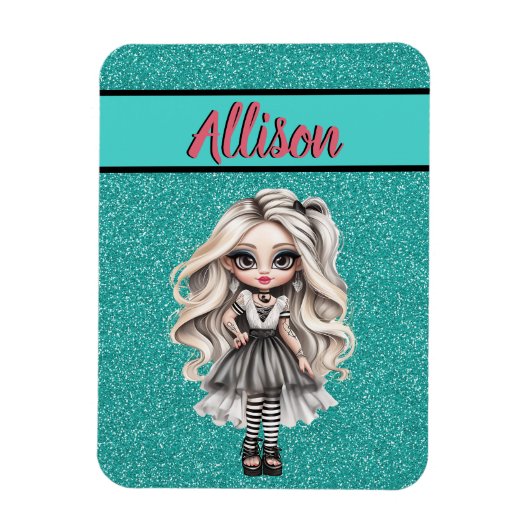 Cooler Fashion Girl Türkis Glitzer Personalisiert Magnet (Vertikal)