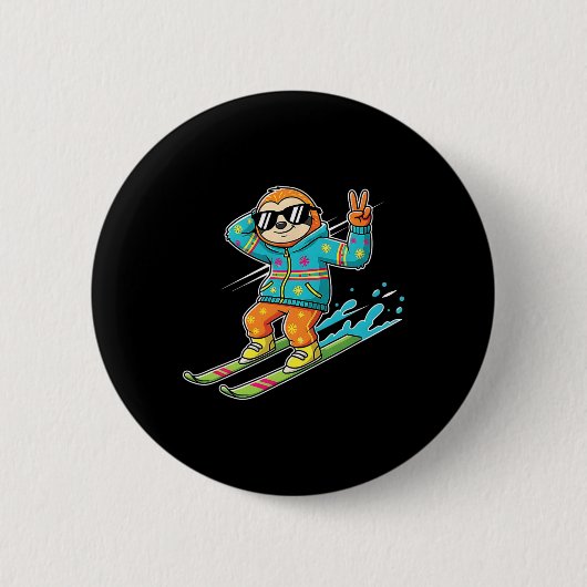 Cooler Faultier Auf Skiern Friedenszeichen Retro W Button (Vorderseite)