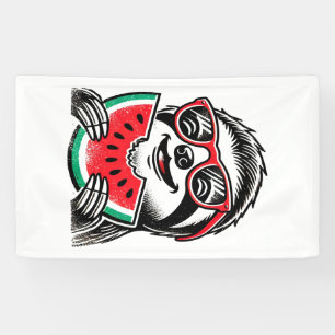Cooler Faultier, der Wassermelone isst Banner