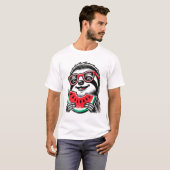 Cooler Faultier isst Wassermelone T-Shirt (Vorne ganz)