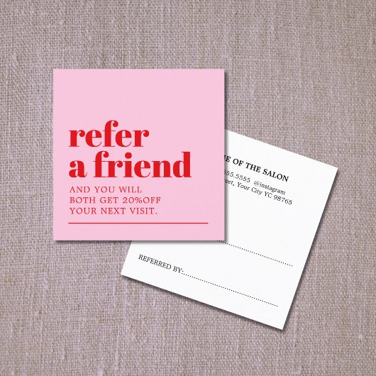 Cooler, feiner rosafarbener Salon Empfehlungskarte
