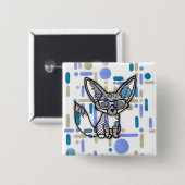 Cooler Fennec Fuchs mit Sonnenbrille Blau Geometri Button (Vorne & Hinten)
