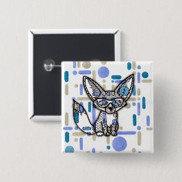 Cooler Fennec Fuchs mit Sonnenbrille Blau Geometri Button