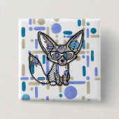 Cooler Fennec Fuchs mit Sonnenbrille Blau Geometri Button (Vorderseite)