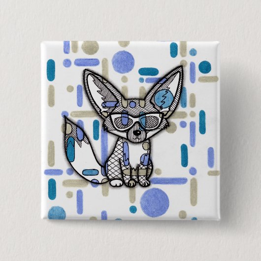 Cooler Fennec Fuchs mit Sonnenbrille Blau Geometri Button (Vorderseite)