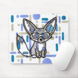 Cooler Fennec Fuchs mit Sonnenbrille Blau geometri Mousepad