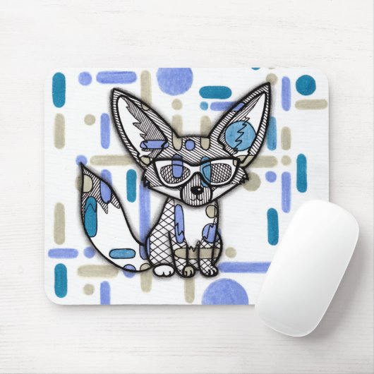 Cooler Fennec Fuchs mit Sonnenbrille Blau geometri Mousepad (Mit Mouse)