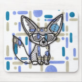 Cooler Fennec Fuchs mit Sonnenbrille Blau geometri Mousepad (Vorne)