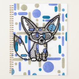 Cooler Fennec Fuchs mit Sonnenbrille Blau geometri Planer