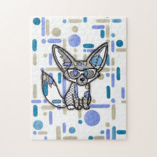 Cooler Fennec Fuchs mit Sonnenbrille Blau geometri Puzzle