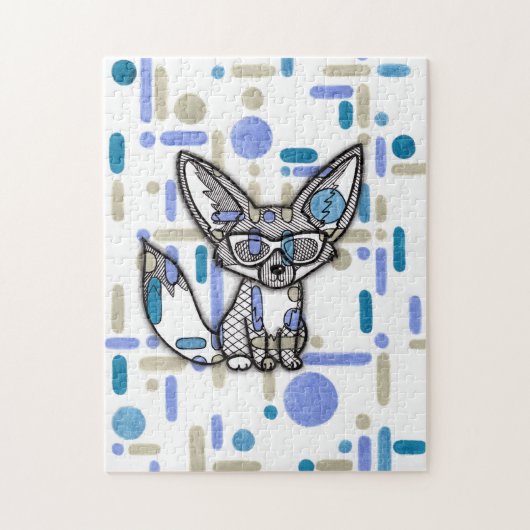 Cooler Fennec Fuchs mit Sonnenbrille Blau geometri Puzzle (Vertikal)