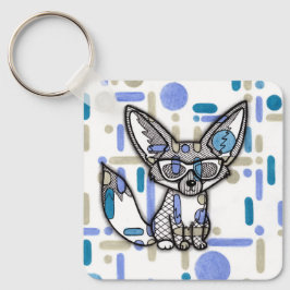 Cooler Fennec Fuchs mit Sonnenbrille Blau Geometri Schlüsselanhänger
