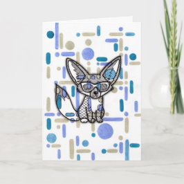 Cooler Fennec-Fuchs mit Sonnenbrille Blaue geometr Karte