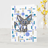 Cooler Fennec-Fuchs mit Sonnenbrille Blaue geometr Karte (Gelbe Blume)