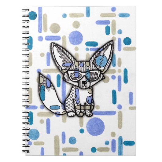 Cooler Fennec-Fuchs mit Sonnenbrille Blaue geometr Notizblock (Vorderseite)