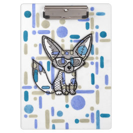 Cooler Fennec-Fuchs mit Sonnenbrille Blaues geomet Klemmbrett