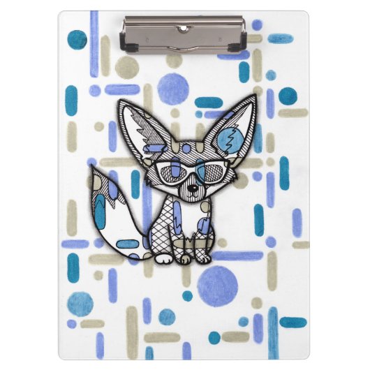 Cooler Fennec-Fuchs mit Sonnenbrille Blaues geomet Klemmbrett (Vorderseite)