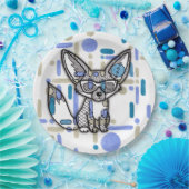 Cooler Fennek Fuchs mit Sonnenbrille Blau Geometri Pappteller (Party)