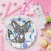 Cooler Fennek Fuchs mit Sonnenbrille Blau Geometri Pappteller (Party)