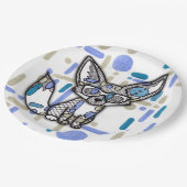Cooler Fennek Fuchs mit Sonnenbrille Blau Geometri Pappteller (Schrägansicht)