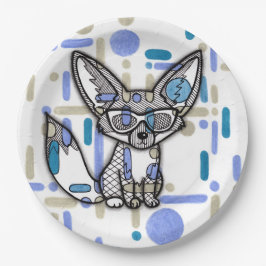 Cooler Fennek Fuchs mit Sonnenbrille Blau Geometri Pappteller