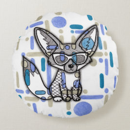 Cooler Fennek Fuchs mit Sonnenbrille Blau Geometri Rundes Kissen