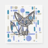Cooler Fennek Fuchs mit Sonnenbrille Blau Geometri Serviette (Vorderseite)