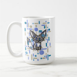 Cooler Fennek-Fuchs mit Sonnenbrille Blaue geometr Kaffeetasse