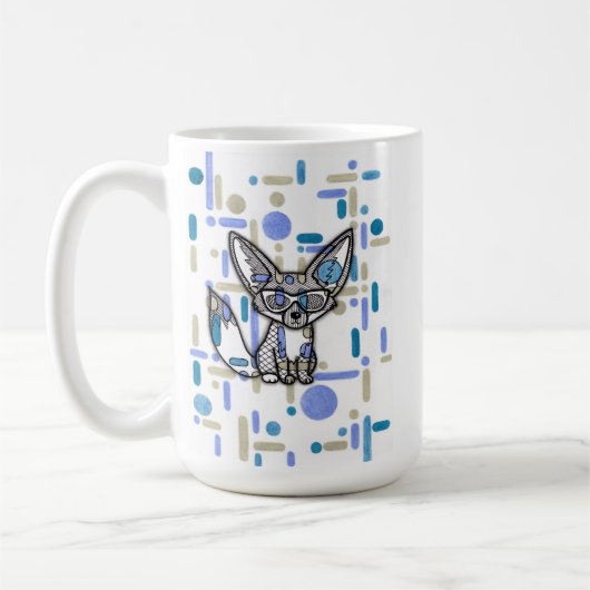 Cooler Fennek-Fuchs mit Sonnenbrille Blaue geometr Kaffeetasse (Links)