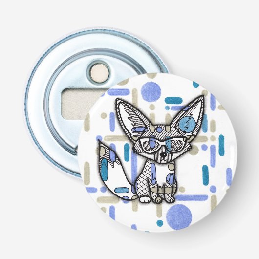 Cooler Fennek Fuchs mit Sonnenbrille Blaues geomet Flaschenöffner (Vorderseite)