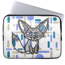 Cooler Fennek-Fuchs mit Sonnenbrille Blaues geomet Laptopschutzhülle