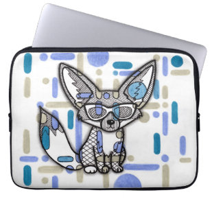 Cooler Fennek-Fuchs mit Sonnenbrille Blaues geomet Laptopschutzhülle
