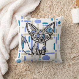 Cooler Fennekfuchs mit Sonnenbrille Blau geometris Kissen