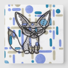 Cooler Fennekfuchs mit Sonnenbrille Blau geometris Quadratische Wanduhr