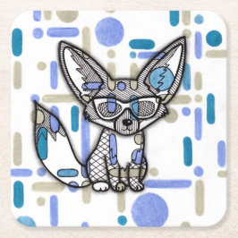Cooler Fennekfuchs mit Sonnenbrille Blau geometris Rechteckiger Pappuntersetzer