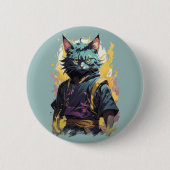 Cooler Feuerschlag Grau Ninja Katzenkämpfer Button (Vorderseite)