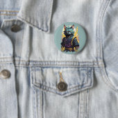 Cooler Feuerschlag Grau Ninja Katzenkämpfer Button (Beispiel)