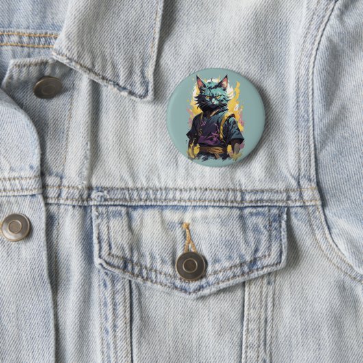 Cooler Feuerschlag Grau Ninja Katzenkämpfer Button (Beispiel)