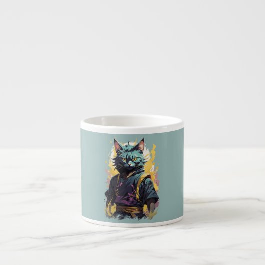 Cooler Feuerschlag Grau Ninja Katzenkämpfer Espressotasse (Vorderseite)
