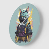 Cooler Feuerschlag Grau Ninja Katzenkämpfer Große Wanduhr (Winkel)