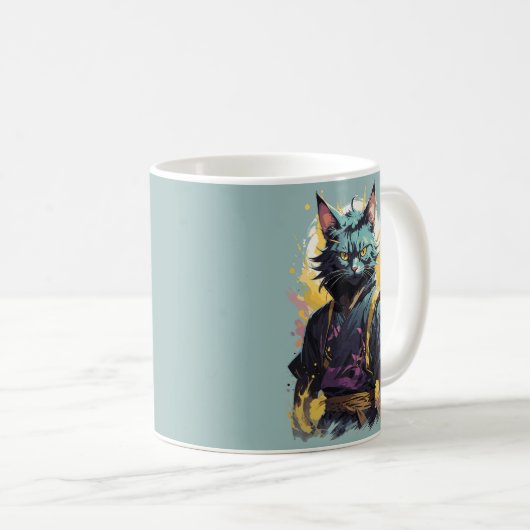 Cooler Feuerschlag Grau Ninja Katzenkämpfer Kaffeetasse (VorderseiteRechts)