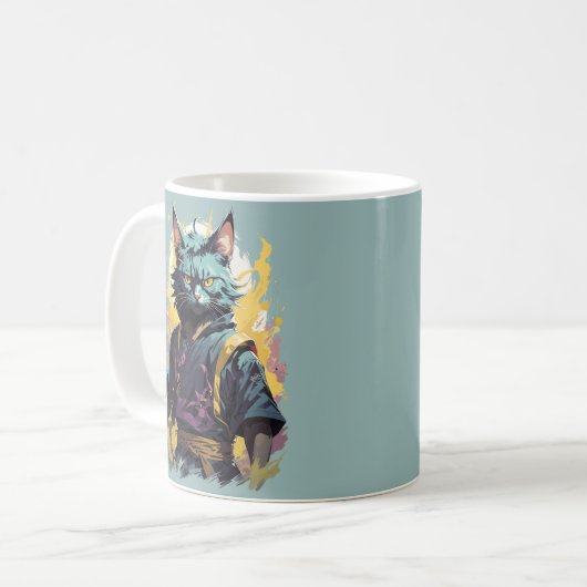 Cooler Feuerschlag Grau Ninja Katzenkämpfer Kaffeetasse (Vorderseite Links)
