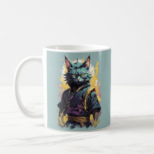 Cooler Feuerschlag Grau Ninja Katzenkämpfer Kaffeetasse (Links)