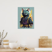 Cooler Feuerschlag Grau Ninja Katzenkämpfer Poster (Küche)