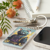 Cooler Feuerschlag Grau Ninja Katzenkämpfer Schlüsselanhänger (Vorderseite rechts)