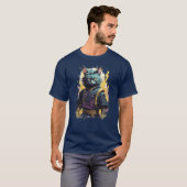 Cooler Feuerschlag Grau Ninja Katzenkämpfer T-Shirt (Vorne ganz)